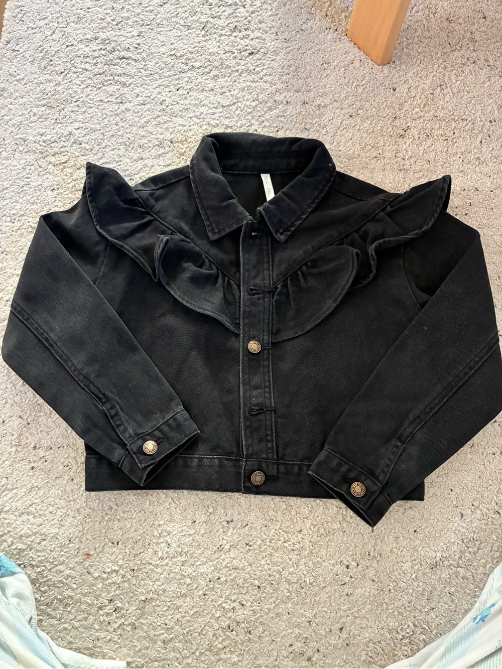 Rylee + Cru Black Ruffle Denim Jacket